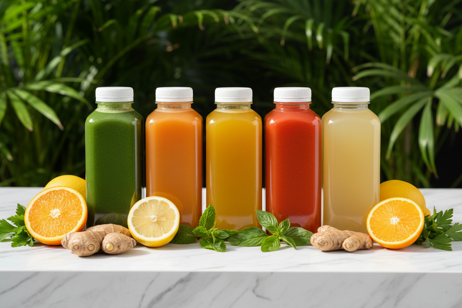 Multi-bottle citrus scene